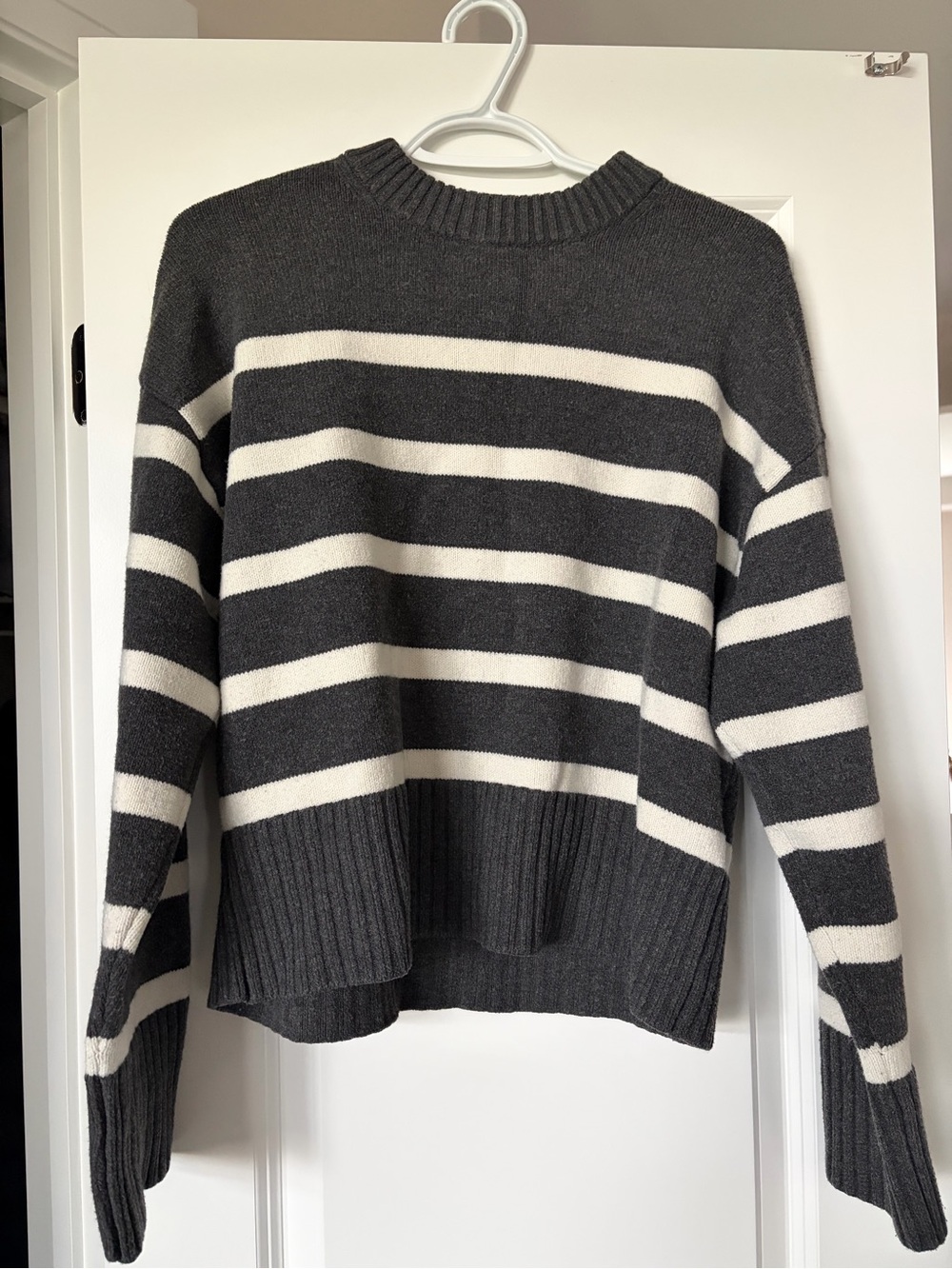 H&M Striped Crewneck Sweater - Charcoal & Cream